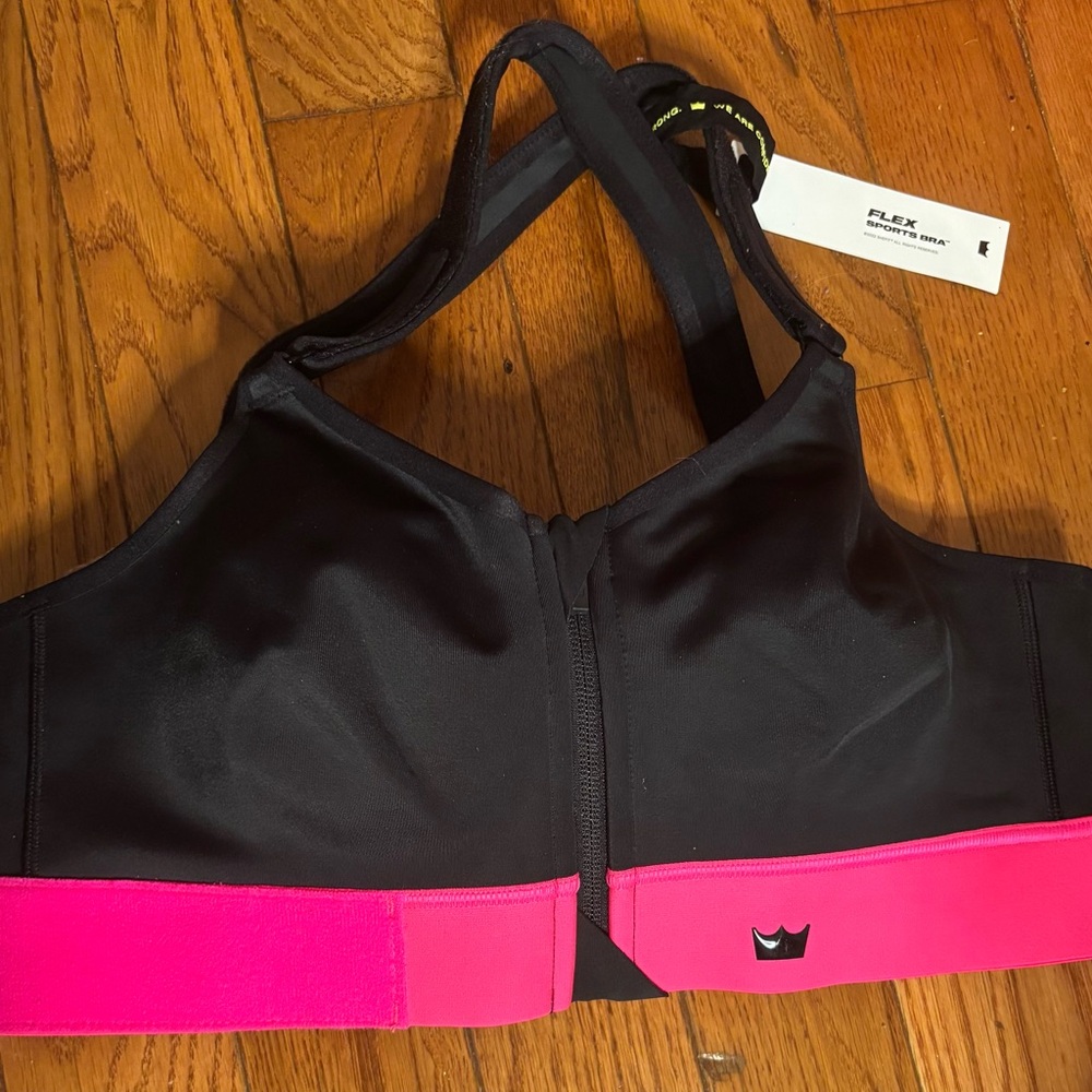 Champion Flex Front-Zip Sports Bra - Black with Hot Pink